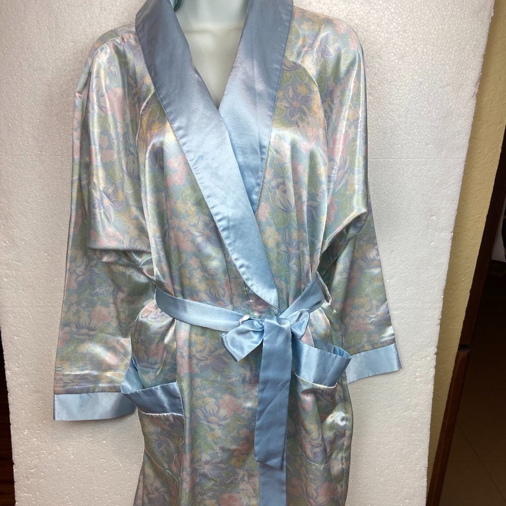 Vintage Robinson's Satin Robe Kimono Size S Floral